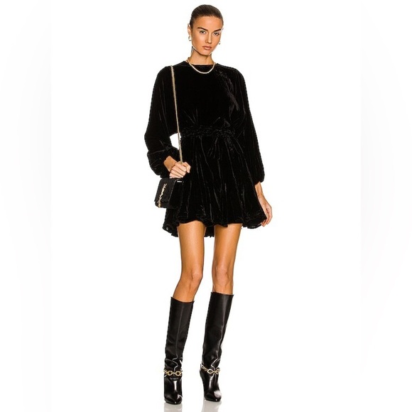 RHODE Ella Long-Sleeve Velvet Mini Dress - Picture 1 of 4
